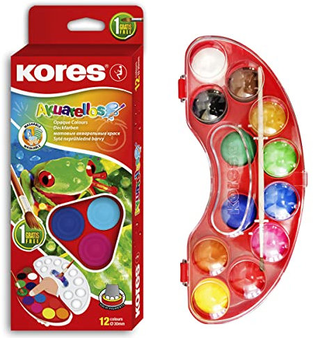 Kores - Watercolour Paint Set - Akuarellos Mixing Palette and Paint Brush - Washable and Non-Toxic, School Art Supplies - Water Colour Paints Sets - Watercolour Paints - Set of 12 Colours, Pack of 1