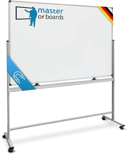 Master of Boards Mobiles Whiteboard | Magnet Tafel mit Fahrgestell und schutzlackierter Oberfläche | fahrbare Stativdrehtafel in 5 Größen (90 x 120 cm)
