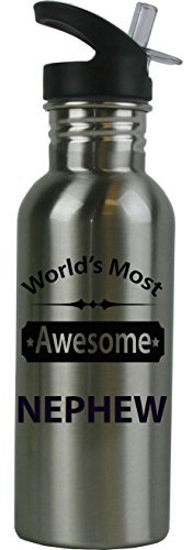 CustomGiftsNow World 's Most Awesome Nephew Edelstahl Wasser Flasche mit Trinkhalm Top 20 Unze 600 ml Sport Wasser Flasche