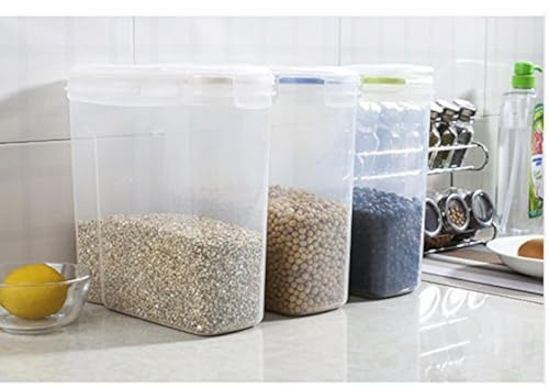 GOLDBEARUK Cereal Tubs Strong Clip and Close Food Containers Assorted Colours Set of 3 Large or 4 Medium (Large X 3)