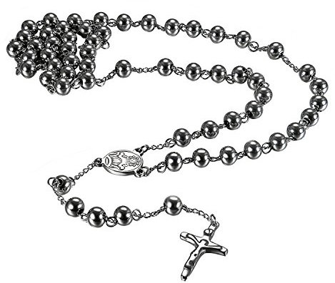 OIDEA Herren Rosenkranz Kreuz Halskette: Silber Kugel Kette mit Y Kreuz Jesus Kruzifix Maria Anhänger aus Edelstahl Kugelkette Schmuck Geschenk für Männer Frauen