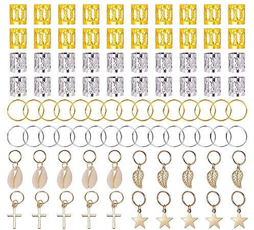 140 Pièces dreadlocks Perles métal poignets et doré Feuilles Pendentif Étoile Anneaux Coque anneaux Pince à cheveux pour cheveux Décoration tressage