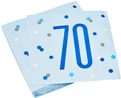Papierservietten - Zahl 70 - 16,5 cm - Glitzer Blau & Silber Geburtstag - 16er-Packung