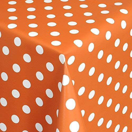KEVKUS Wachstuch Tischdecke Meterware Punkte Polka Dots Farbe Größe und Dessin wählbar in rund (130 cm rund, 01150-15 orange)