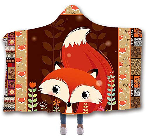 Chickw1 Decke mit Kapuze, 3D Tier Druck Geometrie Kuscheldecke mit Kapuze Plüschdecke Pelzdecke Decken mit Hoodie für Erwachsene Kind Couch Sofa oder Bett (200x150cm,Fuchs)