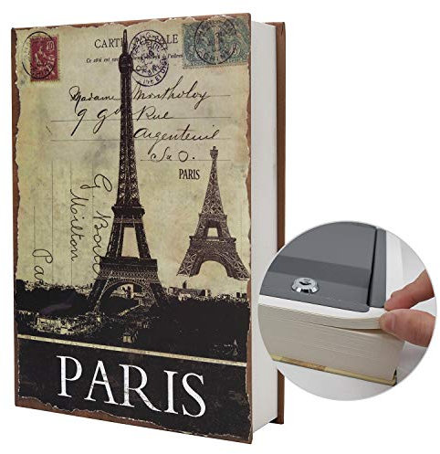 Coffre-fort de diversion en forme de livre de type dictionnaire en papier véritable, avec serrure à code/clé (format M à clé, Paris)