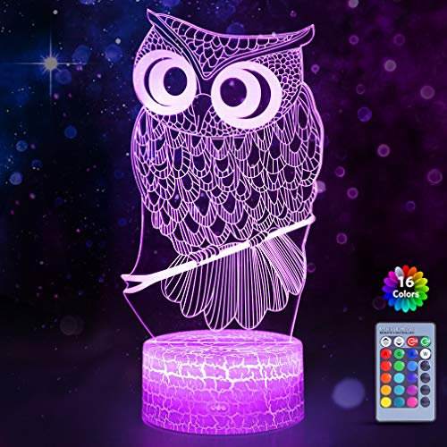 Eule 3D Optische Täuschung Lampe ,3 D LED Illusion Lampe Nachtlicht mit Fernbedienung 16 Farben Ändern,Geburtstag Weihnachtengeschenke für Kinder für Jungen Mädchen Kinder