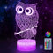 Eule 3D Optische Täuschung Lampe ，3 D LED Illusion Lampe Nachtlicht mit Fernbedienung 16 Farben Ändern，Geburtstag Weihnachtengeschenke für Kinder für Jungen Mädchen Kinder