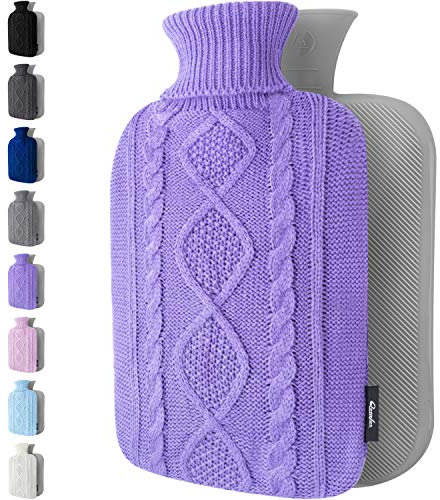 Qomfor Hot Water Bottle with Cover UK - Soft Premium Faux Fur, 1.8L Hot Water Bottle for Period Pain Relief, Back Pain & Shoulder Pain - Cozy Gifts for Women & Men - Luxury Comfort (Purple)