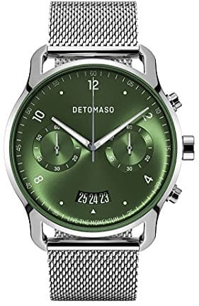 DeTomaso SORPASSO Chronograph Limited Edition Silver Green Herren-Armbanduhr Analog Quarz Mesh Milanese Siber
