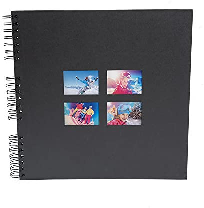 Exacompta 15119E MILANO Spiral-Fotoalbum 360 Fotos 60 schwarze Seiten Format 32 x 32 cm Einband aus schwarzem Papier mit Textileffekt Fenster zur individuellen Gestaltung FSC® zertifiziert
