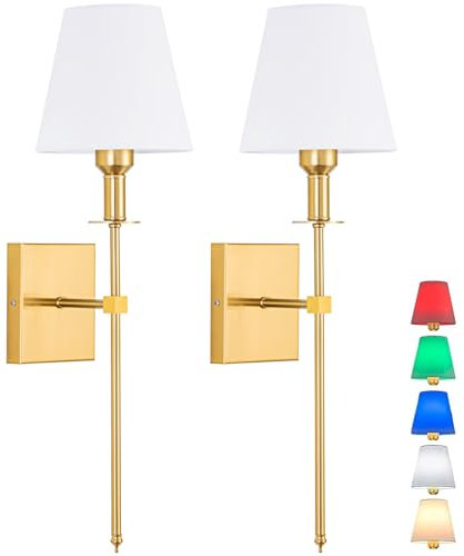 Applique da parete a batteria Set di 2, non cablata Apparecchio da parete, a batteria con telecomando dimmerabile, facile da installare non fili, per camera da letto, salotto, fattoria (colore : oro)