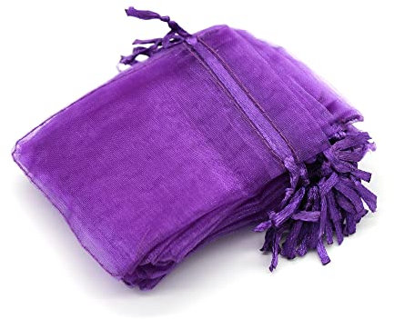 OLILLY - 100 Sachets en Organza - 7 x 9 cm - Couleur Violet Foncé - Idéal pour Mariage, Baptême, Cadeaux, Lavande, Bijoux (Violet Foncé)