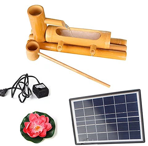 Fontaine Bambou Exterieur Solaire,Caractéristique de l'eau en Bambou, Fontaine d'eau Solaire, avec Pompe Solaire, Décor de Fontaine en Bambou, Fontaine D'extérieur en Bambou,60cm