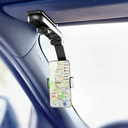 Junerain 1080 Rotation Car Clip Sun Visor Cell Phone Holder Universal Phone Mount for iPhone XS GPS Rearview Mirror Stand Car Mobile Clip