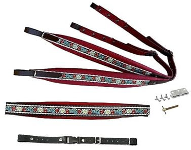 Steirische Harmonika Riemen Set – Edelweiss Rot – Komplettset mit Tragegurten, Bassriemen, Rückenverbinder & Verstellerset – gepolstert, verstellbar – Zubehör für Volksmusik & Trachtenfreunde