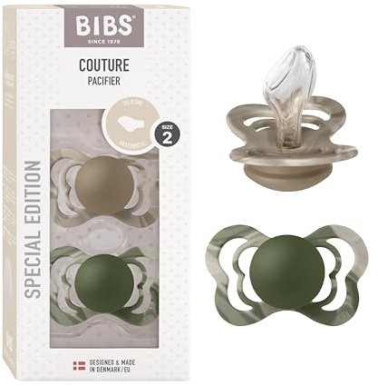 BIBS Couture Camo Schnuller 2er-Pack, BPA-frei, Kiefergerechte Form. Silikon, Hergestellt in Dänemark. 6-18 Monate (2er Pack), Camouflage Hunter Green/Sand