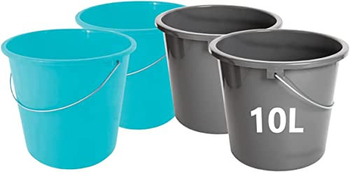 Eimer Putzeimer Haushalteimer mit Messkala - 4 Stück, 10 Liter, Extra-Stabilen Metallgriffen, Pp-Kunststoff, Lebensmittelecht, Ohne Bpa, Farben: Anthrazit, Blau, Made in EU