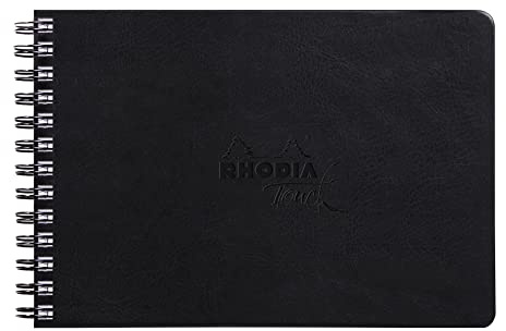 Rhodia 116179C - Spiralbuch / Zeichenheft mit Doppelspirale Mixed Media Book, 32 Blatt Paint'ON-Papier extraweiß 250g, nicht mikroperforiert, DIN A5 Querformat, Hardcover, Schwarz 1 Stück