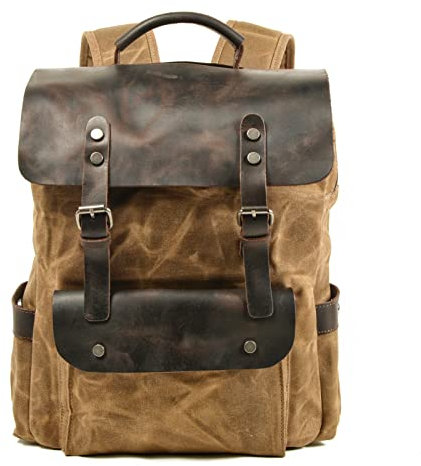 MXDVSN Mochila de hombro de cuero de lona para hombre, mochila vintage para laptop, mochila de viaje al aire libre, bolsa de equipaje grande, mochila de computadora 02-talla única