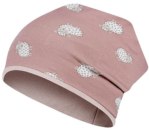 Smarilla Mädchen Mütze Beanie Übergang Stoff Baumwolle doppellagig, Größe: 54-56, Farbe: Schaf-Altrosa