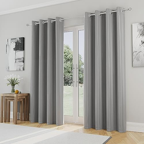 Enhanced Living Nightfall Eyelet Curtains - Thermal Grey Curtains for Bedroom - 66x54 inch (168x137 cm) - 230gsm, Supersoft, Energy Saving & Noise Reducing - 2 x Curtain Panels
