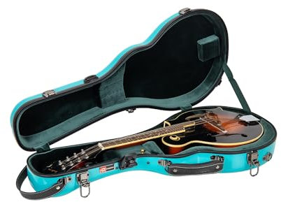 Crossrock Étui Fibre de Verre pour Mandoline F-Style | Coque Gloss Mint Blue, Serrure TSA, Intérieur Velours, Bretelles Sac à Dos – Étui Premium Léger