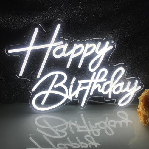 Happy birthdayled néon panneau joyeux anniversaire suspendu ou plat 5V blanc intensité variable néon décoration de fête d'anniversaire 16,5 x 11