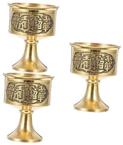 Zerodeko 3piezas Taza De Agua De Buda De Cobre para Ofrecimiento Ceremonial Utensilio Budista para Ritual Templos Decoración Espiritual