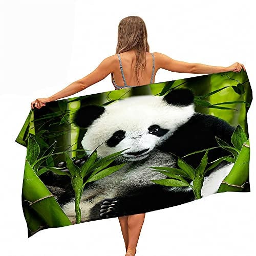 Treer Beach Towel, 3D Panda Microfibre Towel, Beach Towels for Adults, Quick Dry Towel, Lightweight Travel Towel, Large Swimming Towel for Gym,Camping (80x180cm,bamboo panda)