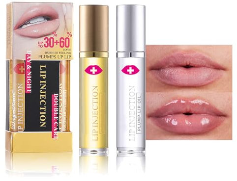 Lip Plumper Natural Lip Plumper and Lip Care Serum, Volumizing Lip Gloss Plumping Lip Oil Set, Lip Enhancer Full Lips Plumper Day & Night Moisturizing Repair Lip, Hydrating & Reduce Lip Lines