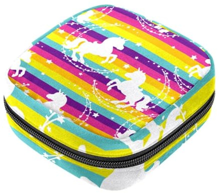Einhorn Regenbogen Stern Erste Periode Kit für Mädchen, Tampon Slipeinlagen, Menstruationstasche, Stillunterlagenhalter mit Reißverschluss, Sanitärsammler Serviettenbeutel Organizer