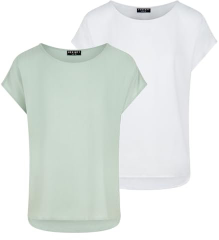 DENIMFY Bluse Damen DFJule Regular Fit 2er Pack Set Rundhals T-Shirt Top Kurzarm Sommer Oberteil, Größe:XXL, Farben:Farbmix 3