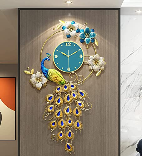 Pfauen-Wanddekoration, zeitgenössische Wanduhr/stille Wanduhr, modernes Design, Heimdekoration, Wohnzimmer, stumm, Metall, digital, große Wanddekoration, zeitgenössische Wanduhr/stille Wanduhren,