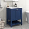 BTM Badmöbel Einzel Waschtisch mit Unterschrank 60cm mit Keramik-Waschbecken,Waschbeckenunterschrank mit Tür und Offener Stauraum,Blau