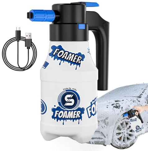 Spruzzatore schiuma per lavaggio auto, idropulitrice elettrica, cannone in schiuma, 1,5 l, ricarica USB, spruzzatore portatile in schiuma ricca per giardino, auto, pulizia della casa