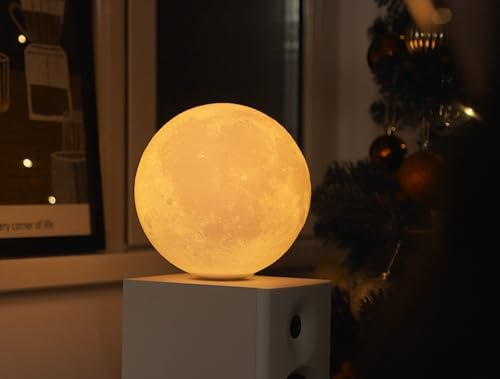 Gingko Smart LunaSpin Lampe mit Holz Walnussholzsockel, LED-Leuchten, Touch-Control-Taste, Fernbedienung dimmbare Helligkeit, USB-C-Laden, verpackt in Premium-Geschenkbox (groß)