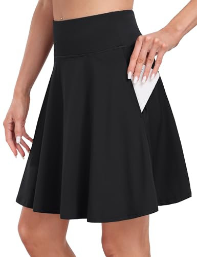 Desol 50cm Tennisrock mit Hose Knielang, Hohe Taille Hosenrock mit 4 Taschen, Golfrock mit Shorts, Skort Damen mit Verstellbares Zugband, Sportrock für Tennis, Golf, Laufen