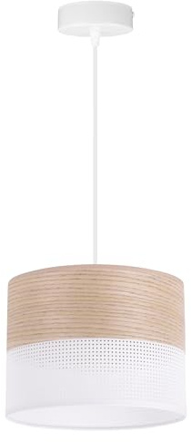 Light-Home Emily Lampenschirm Hängelampe Hängeleuchte - Deckenlampe Industrial für Wohnzimmer Schlafzimmer und Esszimmer - Moderne Pendelleuchte aus Furnierholz - Klassische Eiche - Weiß 20 cm