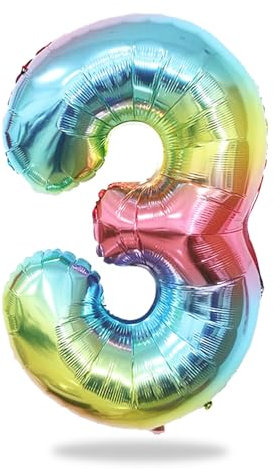 KOBOKO Zahlen Luftballon 3 Jahre, 40 Zoll XXL Riesen Folienballon 3 Geburtstagsdeko, Luftballons Geburtstag 3, Helium Ballon 3. Geburtstag Mädchen Zahl Deko, Mehrfarbig Zahlen Ballon 3 Geburtstag