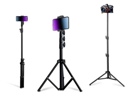 Adjustable 47.2 Phone Tripod & Selfie Stick, TONSNVITAE Camera Tripod Stand with Phone Holder Compatible with iPhone/Android/Huawei Cellphone, GoPro,Fill Light,Projector,Live Streaming etc