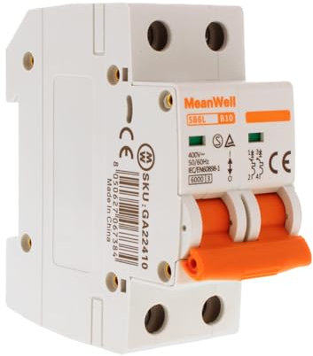 MeanWell Disjoncteur modulaire, Disjoncteur magnétothermique Courbe B, 2P 6kA, 2 modules DIN, Miniatures Circuit Breaker, MCB 2P B10 10A