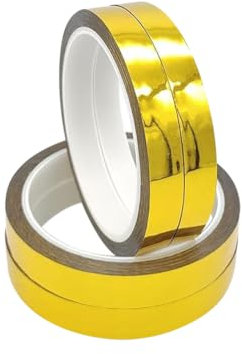 4 Rolls 1cm x 50m Shiny Mirror Tape Metallic Adhesive Tape Thin Graphic Art Tape Metalized Polyester Film Tape Gift Wrapping Tape Mirror Decorative Tape for Wall Crafts Golden