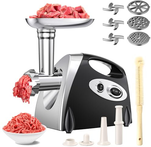 Kubbe Electric Meat Grinder 2500W Max with 3 Blades and 3 Meat Grinder Plates with Sausage Filling Tube and Kubbe Kit