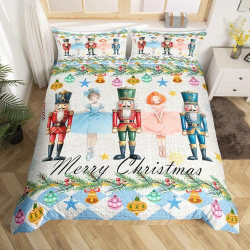 Homewish Nutcracker and Ballet Girl Super King Duvet Cover,Christmas Nutcracker Bedding Set Gifts for Kids Girls Boys,Xmas Decorations Bed Set Winter Snowflake Duvet Cover 3Pcs (No Comforter)