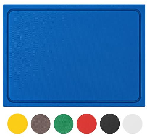 Morleos Schneidebrett Eco-Line Kunststoff spülmaschinenfest, formstabil, messerschonend | Farben & Größen auswählbar | HACCP Gastro Küchenbrett | Schneidbrett mit Saftrille (Blau, 60x40x2 cm)