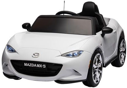TCARAIWEN 12V Elektroauto für Kinder, Mazda MX-5 Lizenziertes Elektrofahrzeug mit Fernbedienung, Bluetooth-Spieler, Weiß