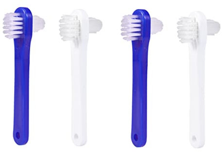 UTHCLO 4 Stück Doppelkopf Zahnprothesenbürste Mit Festen Nylonborsten Großer Und Abgewinkelter Bürstenkopf Rutschfester Griff Weiß Und Blau Sanfte Reinigung Für Gebisse Und Retainer Tragbar Für Reisen