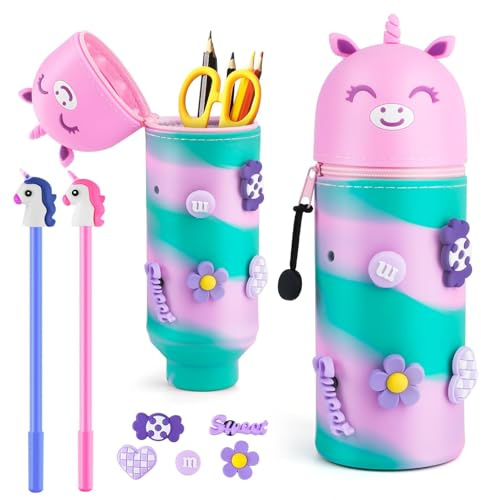 HGRGHH Federmäppchen aus Weichem Silikon, 2 in 1 Silikon-Federmäppchen, Weiche Silikontasche mit 2 Gelschreiber, Reißverschluss, DIY Stifteköcher, Schule Geschenke für Mädchen Junge Teenager