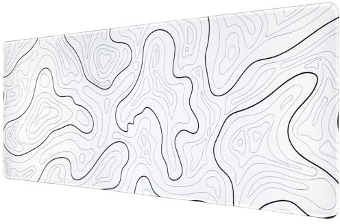 Pixaro Mauspad Gaming Weiß - 80 × 30 cm Mauspad mit Minimalistische Topographische, rutschfeste Unterseite Mauspad Tastatur und Maus, zum Büro Schreibtisch Unterlegmatte